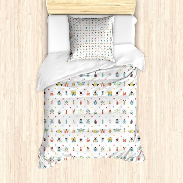 Abakuhaus Set Copripiumino Per Letti Singoli, Insetti Colorati E Stelle, Antiacaro, Adatto A Chi Soffre Di Allergie, Con Federa, 135 Cm X 200 Cm - 80 X 80 Cm, Multicolore-image