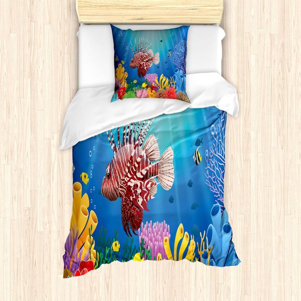 Abakuhaus Set Copripiumino Per Letti Singoli, Paesaggio Marino Colorato, Antiacaro, Adatto A Chi Soffre Di Allergie, Con Federa, 135 Cm X 200 Cm - 80 X 80 Cm, Multicolore-image