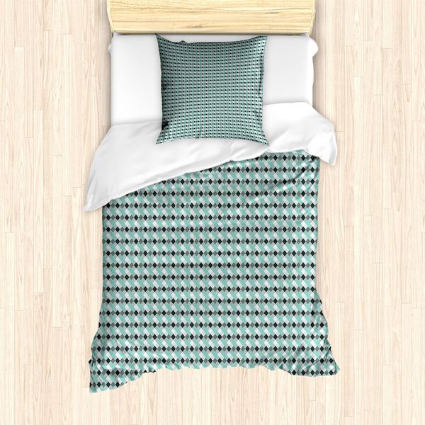 Abakuhaus Set Copripiumino Geometrico Per Letti Singoli, Decorato Con Motivo A Quadri Diagonali, Antiacaro E Anallergico, Con Federa, 135 Cm X 200 Cm - 80 X 80 Cm, Multicolore-image