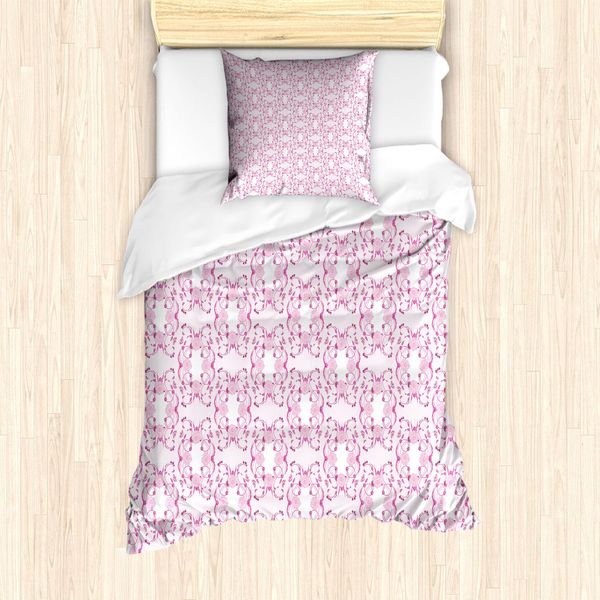 Set Copripiumino In Damasco Rosa Abakuhaus Per Letti Singoli, Delicati Fiori A Strisce, Antiacaro, Adatto A Chi Soffre Di Allergie, Con Federa, 135 Cm X 200 Cm - 80 X 80 Cm, Rosa Baby Fucsia Chiaro-image
