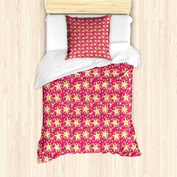 Abakuhaus Set Copripiumino Star Per Letti Singoli, Fantasia Retrò Fumetto, Antiacaro, Adatto A Chi Soffre Di Allergie, Con Federa, 135 Cm X 200 Cm - 80 X 80 Cm, Corallo Scuro Giallo Pallido-image