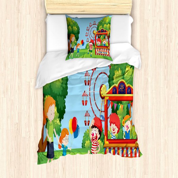 Abakuhaus Set Copripiumino Per Letto Singolo, FröHlich Kinder Im Fun Fair, Antiacaro, Adatto A Chi Soffre Di Allergie, Con Federa, 135 Cm X 200 Cm - 80 X 80 Cm, Multicolore-image