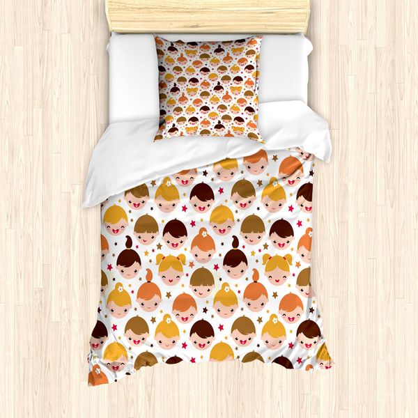 Set Copripiumino Abakuhaus Per Letti Singoli, FröHlich Kinder Stern, Antiacaro, Adatto A Chi Soffre Di Allergie, Con Federa, 135 Cm X 200 Cm - 80 X 80 Cm, Color Crema E Multicolore-image