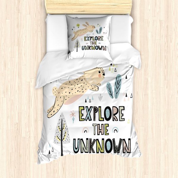 Abakuhaus Jungle Nursery Set Copripiumino Per Letti Singoli, Coniglietto Saltellante Botanico, Antiacaro, Adatto A Chi Soffre Di Allergie, Con Federa, 135 Cm X 200 Cm - 80 X 80 Cm, Bianco E Multicolore-image