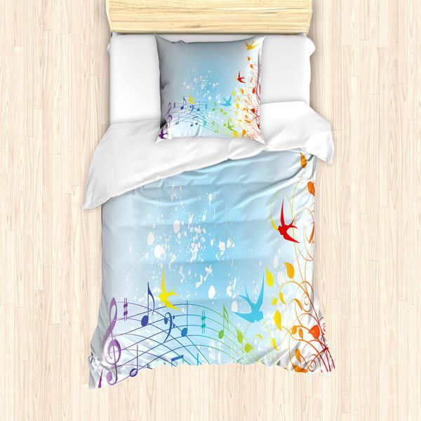 Abakuhaus Set Copripiumino Per Letto Singolo, Spring Scene Flourishes, Antiacaro E Anallergico, Con Federa, 135 Cm X 200 Cm - 80 X 80 Cm, Multicolore-image