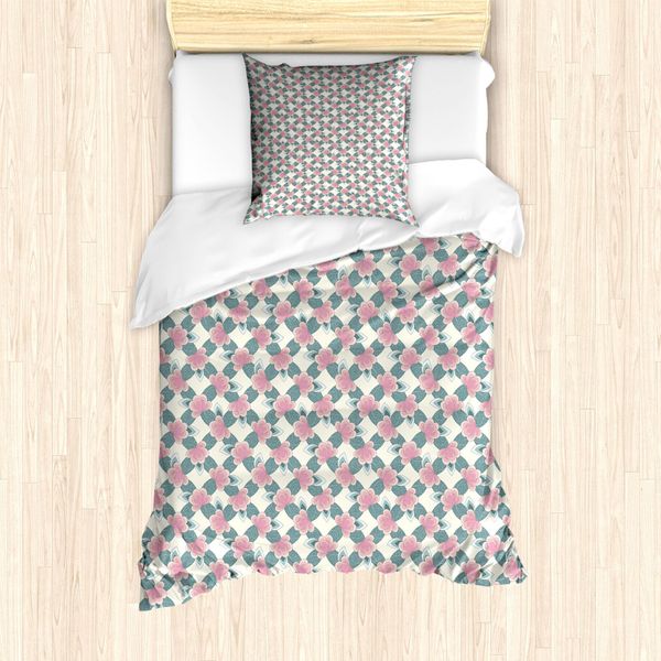 Abakuhaus Set Copripiumino Per Letti Singoli, Fantasia Floreale, Antiacaro, Adatto A Chi Soffre Di Allergie, Con Federa, 135 Cm X 200 Cm - 80 X 80 Cm, Blu Cadetto Rosa Chiaro-image