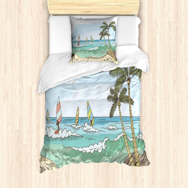 Abakuhaus Set Copripiumino Grafico Per Letti Singoli, Disegno Windsurf, Antiacaro, Adatto A Chi Soffre Di Allergie, Con Federa, 135 Cm X 200 Cm - 80 X 80 Cm, Multicolore-image