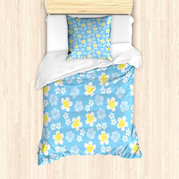 Set Copripiumino Abakuhaus Luau Per Letti Singoli, Freshening Morbido Tono Fiori, Antiacaro Adatto A Chi Soffre Di Allergie Con Federa, 135 Cm X 200 Cm - 80 X 80 Cm, Sky Blue Yellow-image