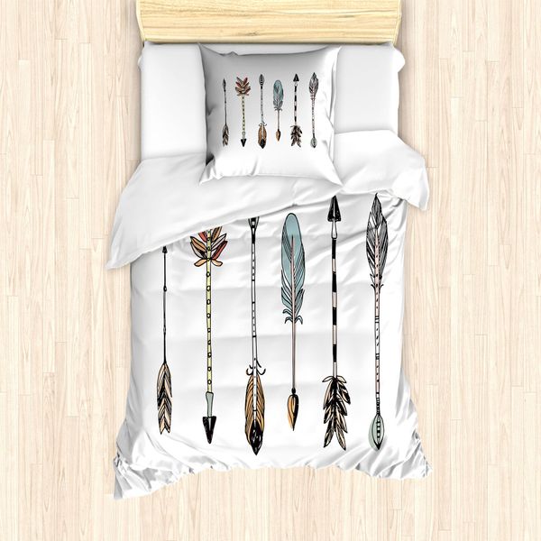 Set Copripiumino Abakuhaus Per Letti Singoli, Tribal Arrows Disegnato A Mano, Antiacaro, Adatto A Chi Soffre Di Allergie, Con Federa, 135 Cm X 200 Cm - 80 X 80 Cm, Multicolore-image