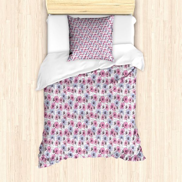 Abakuhaus Set Copripiumino Per Letti Singoli, Endemisch Blumen Branchen, Antiacaro, Adatto A Chi Soffre Di Allergie, Con Federa, 135 Cm X 200 Cm - 80 X 80 Cm, Malva Rosa Pallido Bianco-image