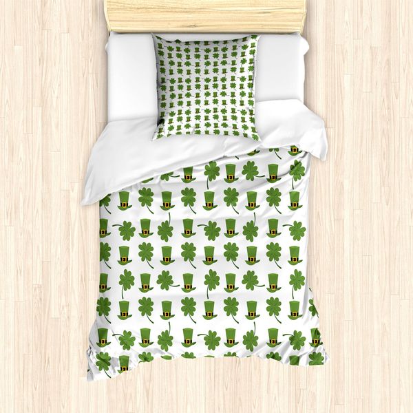 Abakuhaus Set Copripiumino A Trifoglio Per Letti Singoli, Kobold-Hut E Shamrock, Antiacaro, Adatto A Chi Soffre Di Allergie, Con Federa, 135 Cm X 200 Cm - 80 X 80 Cm, Verde Oliva Arancione Pallido-image