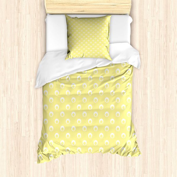 Abakuhaus Set Copripiumino A Pois Gialli Per Letti Singoli, Semplice Rotondo, Antiacaro, Adatto A Chi Soffre Di Allergie, Con Federa, 135 Cm X 200 Cm - 80 X 80 Cm, Giallo Pastello E Bianco-image