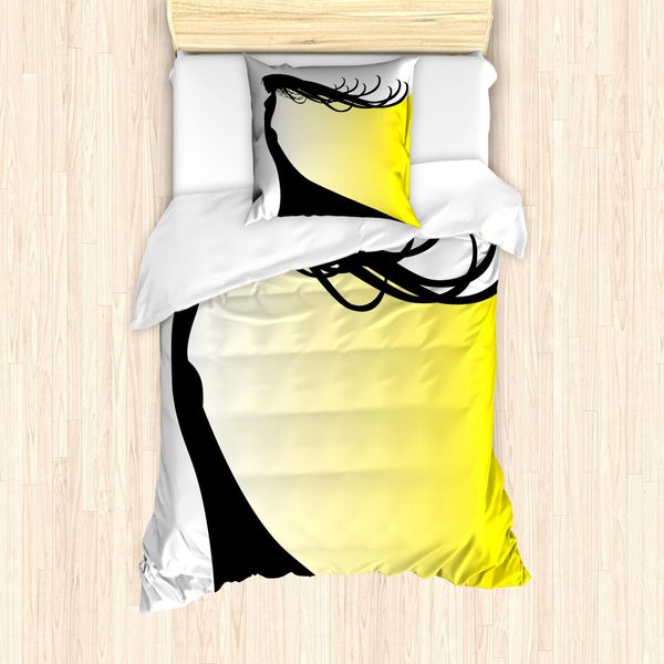 Abakuhaus Set Copripiumino Per Letto Singolo, Donna Con Frusta, Tonalità, Antiacaro, Adatto A Chi Soffre Di Allergie, Con Federa, 135 Cm X 200 Cm - 80 X 80 Cm, Giallo Grigio-image