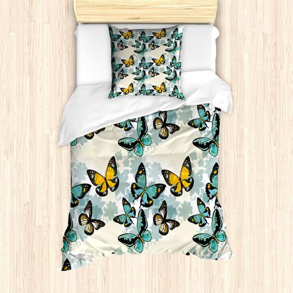 Abakuhaus Set Copripiumino Per Letto Singolo, Silhouette Floreali E Falene, Antiacaro E Anallergico, Con Federa, 135 Cm X 200 Cm - 80 X 80 Cm, Multicolore Guscio D'uovo-image