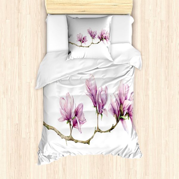 Abakuhaus Set Copripiumino Per Letti Singoli, Magnolia Su Un Ramo, Antiacaro, Adatto A Chi Soffre Di Allergie, Con Federa, 135 Cm X 200 Cm - 80 X 80 Cm, Pale Fuchsia Multicolor-image