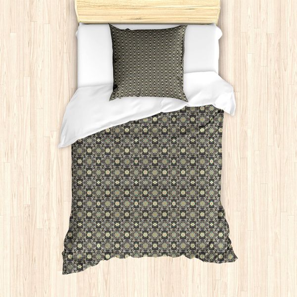 Abakuhaus Set Copripiumino Astratto Per Letti Singoli, Motivi Vittoriani Delicati, Antiacaro, Adatto A Chi Soffre Di Allergie, Con Federa, 135 Cm X 200 Cm - 80 X 80 Cm, Taupe Scuro Multicolore-image