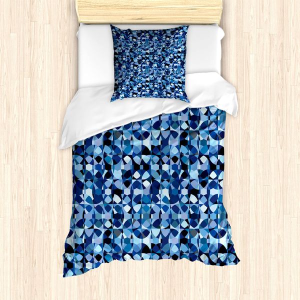 Abakuhaus Set Copripiumino Astratto Per Letti Singoli, Intrecciato Round Elements, Antiacaro, Adatto A Chi Soffre Di Allergie, Con Federa, 135 Cm X 200 Cm - 80 X 80 Cm, Blu Notte Azzurro-image