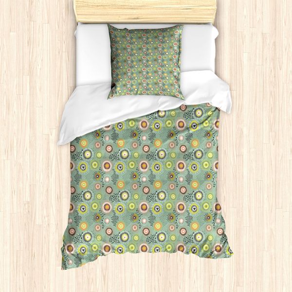 Abakuhaus Set Copripiumino Geometrico Per Letti Singoli, Cuori E Pois Astratti, Antiacaro, Adatto A Chi Soffre Di Allergie, Con Federa, 135 Cm X 200 Cm - 80 X 80 Cm, Multicolore-image