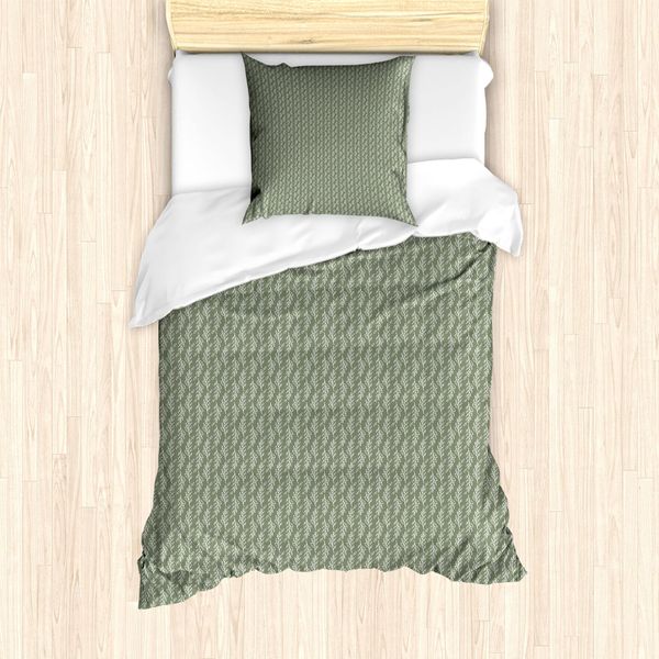 Abakuhaus Set Copripiumino Dai Colori Tenui Per Letti Singoli, Rami Con Foglie Naturali, Antiacaro, Adatto A Chi Soffre Di Allergie, Con Federa, 135 Cm X 200 Cm - 80 X 80 Cm, Verde Chiaro E Bianco-image