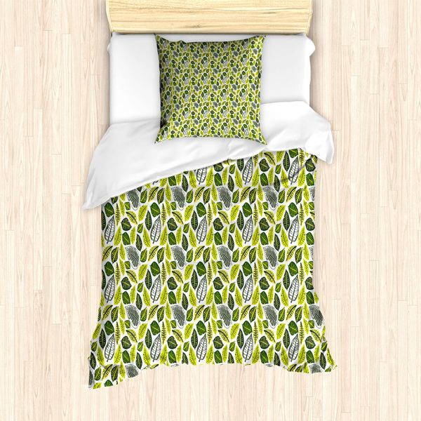 Abakuhaus Set Copripiumino Per Letto Singolo Philodendron, Foglie Tropicali Vivaci, Antiacaro, Adatto A Chi Soffre Di Allergie, Con Federa, 135 Cm X 200 Cm - 80 X 80 Cm, Bianco Verde Lime-image