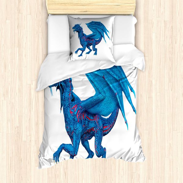 Abakuhaus Set Copripiumino Per Letto Singolo, Creature Selvagge Con Ali, Antiacaro, Adatto A Chi Soffre Di Allergie, Con Federa, 135 Cm X 200 Cm - 80 X 80 Cm, Blu Corallo Scuro-image