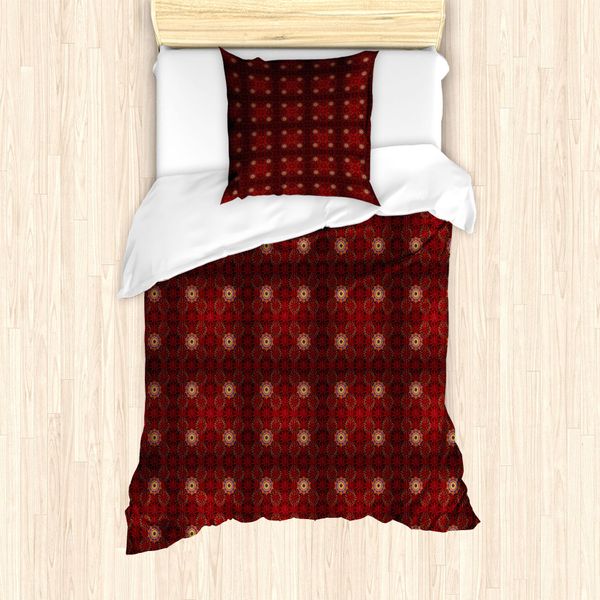 Abakuhaus Set Copripiumino Orientale Per Letti Singoli, Medaglione Classico Astratto, Antiacaro, Adatto A Chi Soffre Di Allergie, Con Federa, 135 Cm X 200 Cm - 80 X 80 Cm, Bordeaux E Multicolore-image
