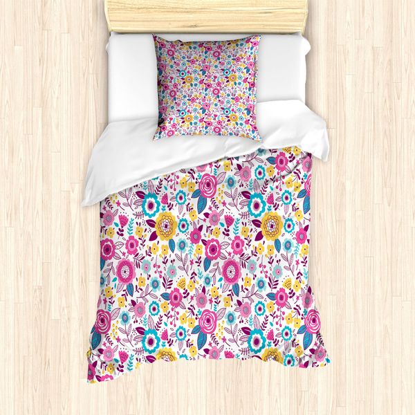 Abakuhaus Set Copripiumino Per Letti Singoli, Fiori Colorati, Antiacaro, Adatto A Chi Soffre Di Allergie, Con Federa, 135 Cm X 200 Cm - 80 X 80 Cm, Multicolore-image