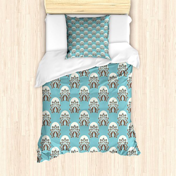 Abakuhaus Set Copripiumino Per Letto Singolo, Motivo Esotico BohéMien Con Uccelli, Antiacaro E Anallergico, Con Federa, 135 Cm X 200 Cm - 80 X 80 Cm, Blu Pallido, Avorio, Rosso-Marrone-image