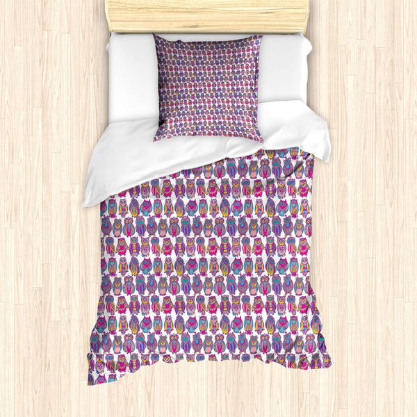 Abakuhaus Set Copripiumino Con Stampa Gufo Per Letti Singoli, Uccelli Colorati Childish, Antiacaro, Adatto A Chi Soffre Di Allergie, Con Federa, 135 Cm X 200 Cm - 80 X 80 Cm, Multicolore-image
