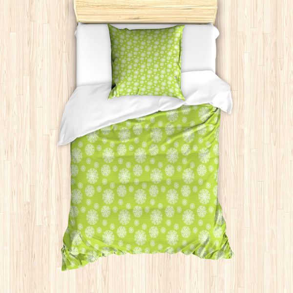 Abakuhaus Set Copripiumino Per Letti Singoli, Motivo Botanico A Pois, Antiacaro, Adatto A Chi Soffre Di Allergie, Con Federa, 135 Cm X 200 Cm - 80 X 80 Cm, Verde Mela E Bianco-image