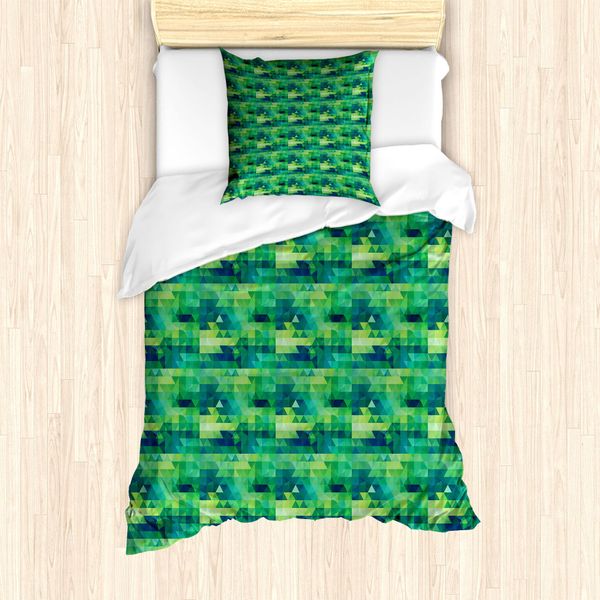 Set Copripiumino Abakuhaus Per Letti Singoli, Triangoli Monocromatici Verdi, Antiacaro, Adatto A Chi Soffre Di Allergie, Con Federa, 135 Cm X 200 Cm - 80 X 80 Cm, Multicolore-image