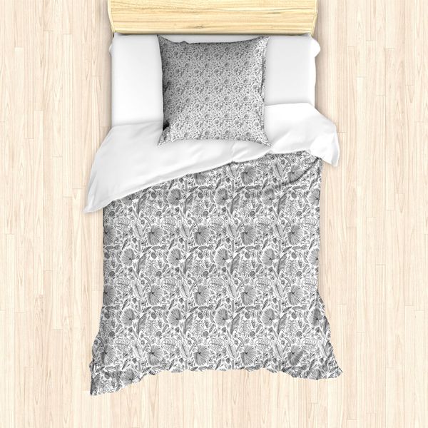 Abakuhaus Set Copripiumino Per Letto Singolo Philodendron, Motivo Tropic Foglie, Antiacaro, Adatto A Chi Soffre Di Allergie, Con Federa, 135 Cm X 200 Cm - 80 X 80 Cm, Grigio Antracite E Bianco-image