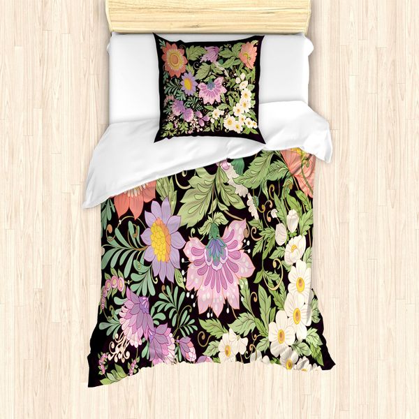 Abakuhaus Set Copripiumino Per Letto Singolo, Fiori Sbocciati, Antiacaro, Adatto A Chi Soffre Di Allergie, Con Federa, 135 Cm X 200 Cm - 80 X 80 Cm, Marrone Scuro Multicolore-image