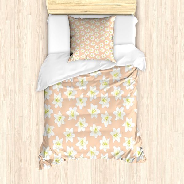 Abakuhaus Set Copripiumino Per Letto Singolo, Giglio Madonnalo Astratto, Antiacaro, Adatto A Chi Soffre Di Allergie, Con Federa, 135 Cm X 200 Cm - 80 X 80 Cm, Verde Pesca-image