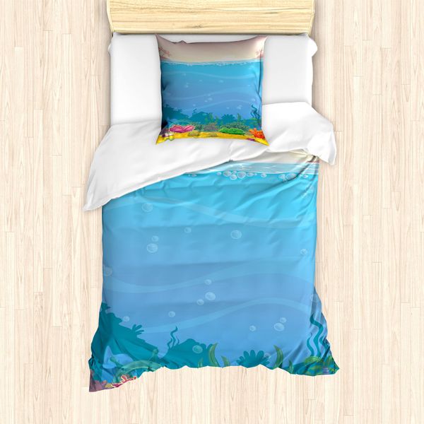 Abakuhaus Set Copripiumino Per Letti Singoli, Scena Subacquea Verticale, Antiacaro, Adatto A Chi Soffre Di Allergie, Con Federa, 135 Cm X 200 Cm - 80 X 80 Cm, Blu Cielo Profondo Multicolore-image