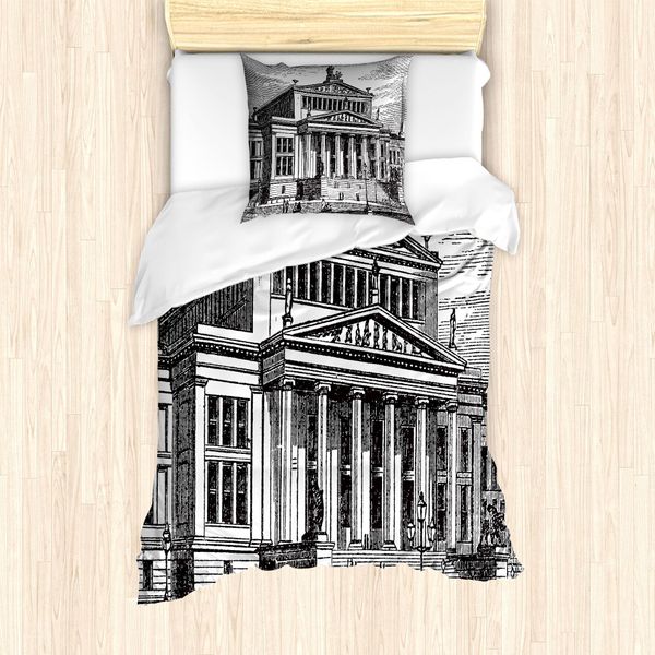 Abakuhaus Set Copripiumino Per Letto Singolo, Inciso Konzerthaus Berlin, Antiacaro, Adatto A Chi Soffre Di Allergie, Con Federa, 135 Cm X 200 Cm - 80 X 80 Cm, Grigio Scuro E Bianco-image