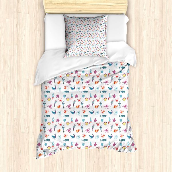 Abakuhaus Set Copripiumino Per Letti Singoli, Stile Doodle Sea Elements, Antiacaro E Anallergico, Con Federa, 135 Cm X 200 Cm - 80 X 80 Cm, Multicolore-image