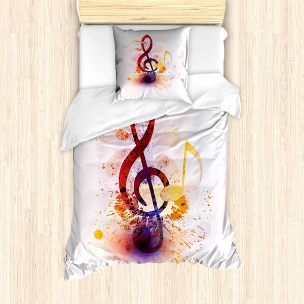 Abakuhaus Set Copripiumino Per Letto Singolo Con Motivo Musicale, Opera D'arte Con Schizzi, Antiacaro, Adatto A Chi Soffre Di Allergie, Con Federa, 135 Cm X 200 Cm - 80 X 80 Cm, Multicolore-image