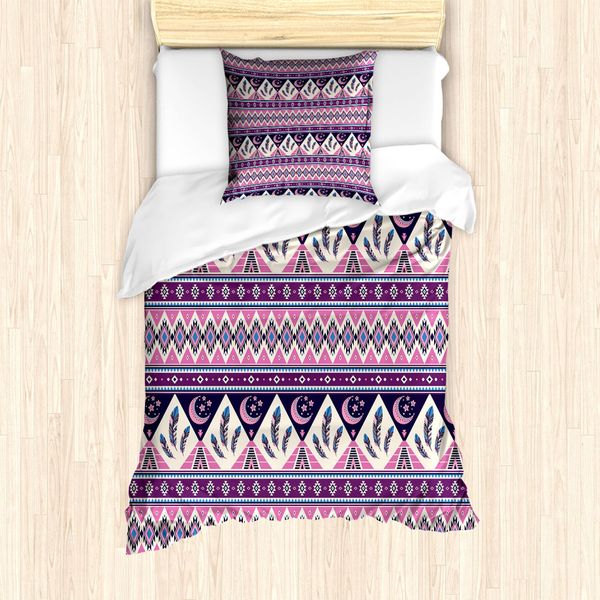 Abakuhaus Set Copripiumino Azteco Per Letti Singoli, Composizione Notturna Nordica, Antiacaro, Adatto A Chi Soffre Di Allergie, Con Federa, 135 Cm X 200 Cm - 80 X 80 Cm, Multicolore-image