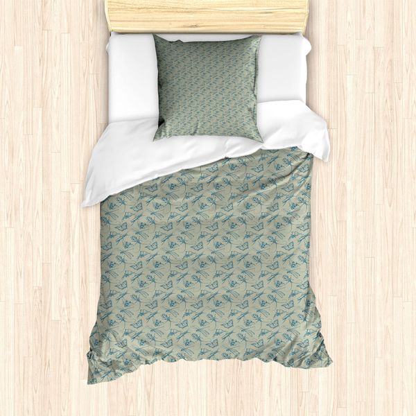 Abakuhaus Entomologia Set Copripiumino Per Letti Singoli, Diverse Specie Di Insetti, Antiacaro, Adatto A Chi Soffre Di Allergie, Con Federa, 135 Cm X 200 Cm - 80 X 80 Cm, Blu Ardesia E Verde Mandorla-image