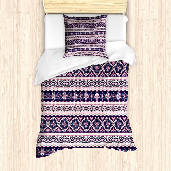Abakuhaus Set Copripiumino Azteco Per Letti Singoli, Motivo Geometrico Aborigeno, Antiacaro, Adatto A Chi Soffre Di Allergie, Con Federa, 135 Cm X 200 Cm - 80 X 80 Cm, Champagne Dark Purple-image