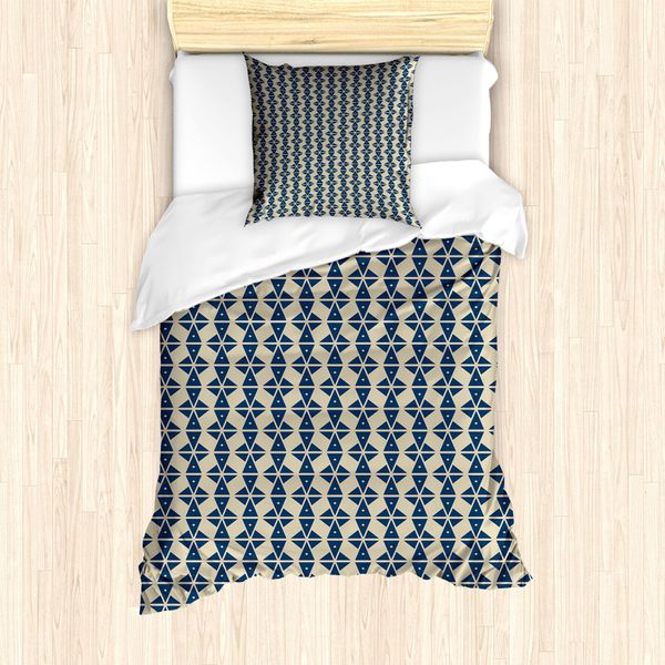 Abakuhaus Set Copripiumino Astratto Per Letti Singoli, Classica Forma A Tre Angoli, Antiacaro, Adatto A Chi Soffre Di Allergie, Con Federa, 135 Cm X 200 Cm - 80 X 80 Cm, Pale Sepia Dark Sky Blue-image