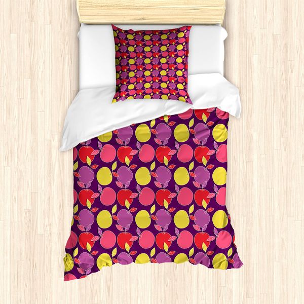 Abakuhaus Set Copripiumino Per Letto Singolo, Frutta Colorata E Fresca, Antiacaro, Adatto A Chi Soffre Di Allergie, Con Federa, 135 Cm X 200 Cm - 80 X 80 Cm, Prugna E Multicolore-image