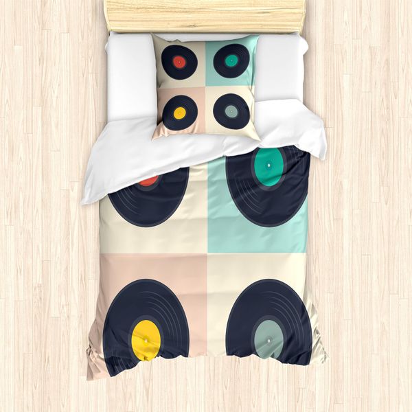 Abakuhaus Set Copripiumino Dai Colori Tenui Per Letti Singoli, Pastell Rekord Discs, Antiacaro E Anallergico Con Federa, 135 Cm X 200 Cm - 80 X 80 Cm, Multicolore-image