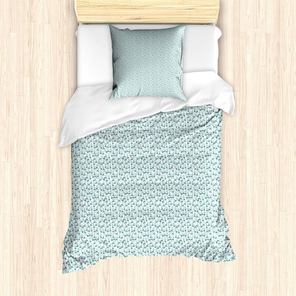 Abakuhaus Set Copripiumino Astratto Per Letti Singoli, Motivo Ripetuto Herbs, Antiacaro, Adatto A Chi Soffre Di Allergie, Con Federa, 135 Cm X 200 Cm - 80 X 80 Cm, Blu Petrolio Seafoam-image