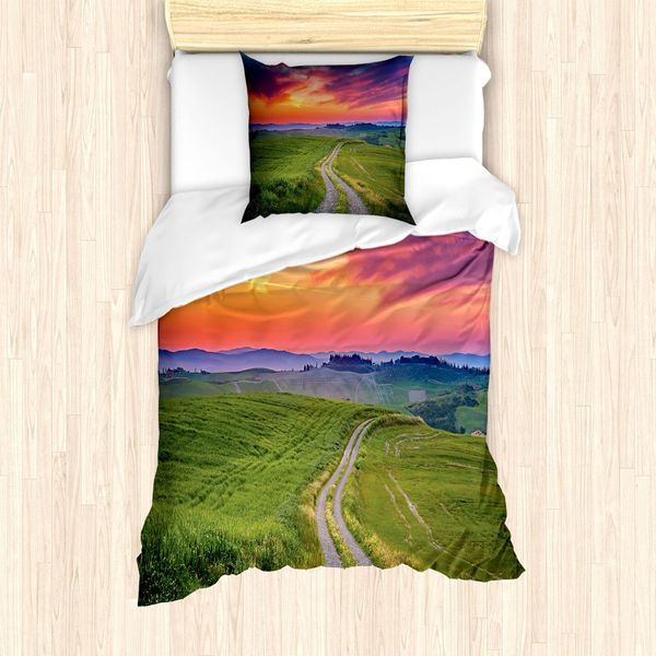 Abakuhaus Set Copripiumino Estivo Scenic Per Letti Singoli, Toscana Tangerine Sky, Antiacaro, Adatto A Chi Soffre Di Allergie, Con Federa, 135 Cm X 200 Cm - 80 X 80 Cm, Burnt Sienna Multicolor-image