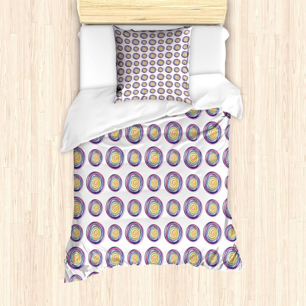 Abakuhaus Set Copripiumino Geometrico Per Letti Singoli, Cerchi In Arte Whirlpool, Antiacaro, Adatto A Chi Soffre Di Allergie, Con Federa, 135 Cm X 200 Cm - 80 X 80 Cm, Multicolore-image
