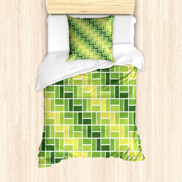 Abakuhaus Set Copripiumino In Tessuto Di Cotone Per Letti Singoli, Motivo Geometrico Verde Diagonale, Antiacaro E Anallergico, Con Federa, 135 Cm X 200 Cm - 80 X 80 Cm, Verde Smeraldo-image