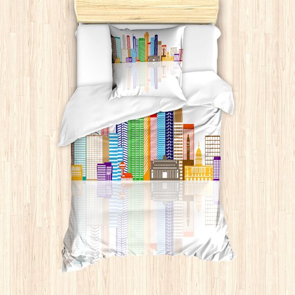 Abakuhaus Singapore Set Copripiumino Per Letto Singolo, Panorama Dei Monumenti Della Città, Antiacaro, Adatto A Chi Soffre Di Allergie, Con Federa, 135 Cm X 200 Cm - 80 X 80 Cm, Multicolore-image