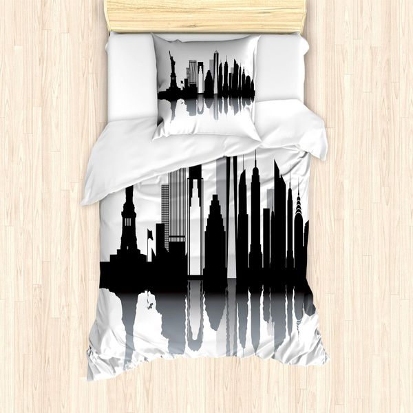 Abakuhaus Nyc Set Copripiumino Per Letti Singoli, Stile Monotono Monumenti, Antiacaro, Adatto A Chi Soffre Di Allergie, Con Federa, 135 Cm X 200 Cm - 80 X 80 Cm, Grigio Antracite Bianco-image